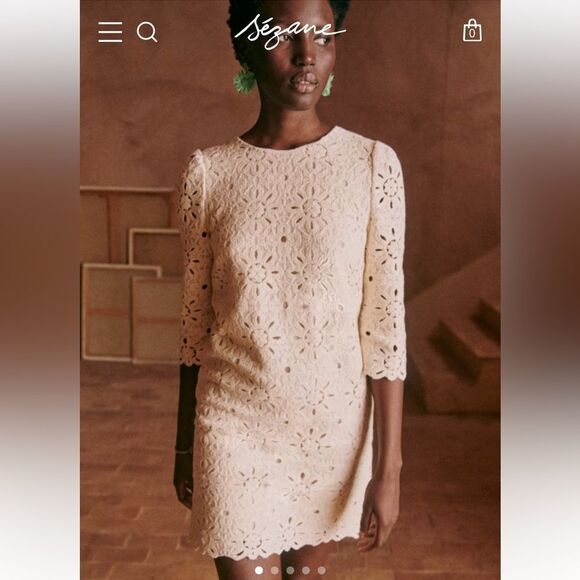 NEW Sezane Krissy Knit Guipure Dress Ecru Cream Size 4 - Picture 1 of 11